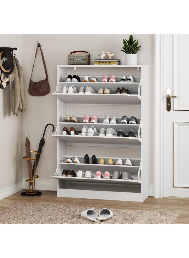 تشولوفز خزانة أحذية بيضاء بثلاثة أدراج قابلة للطي، منظم تخزين أحذية مخفي قائم بذاته للمدخل والردهة. الأبعاد: 80 سم × 24 سم × 120 سم - Image 3